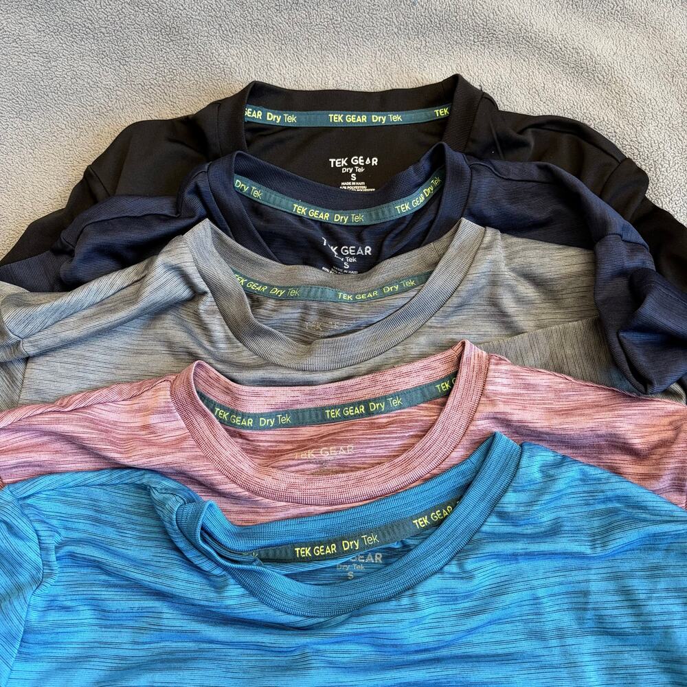 TEK GEAR Dry Tek Performance 5 Shirts Small Lot Blue Red Gray Black Running 5pc - Picture 10 of 11